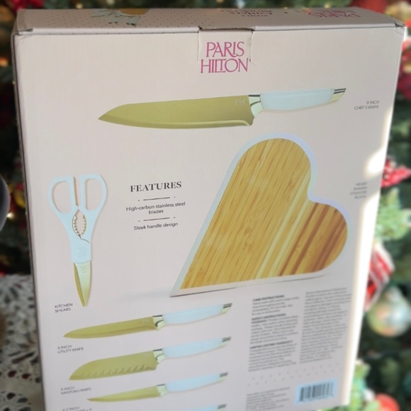 Paris Hilton 10-Piece Heart-Shaped Stainless Steel Knife Block Set, White New - Picture 2 of 3